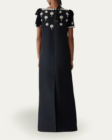 Carolina Herrera Embellished Bow-Shoulder Crepe Gown | Thumbnail 3 Carolina Herrera Embellished Bow-Shoulder Crepe Gown | Thumbnail 3