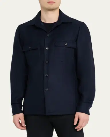 Cesare Attolini Men's Wool Flap-Pocket Overshirt | Thumbnail 4 Cesare Attolini Men's Wool Flap-Pocket Overshirt | Thumbnail 4