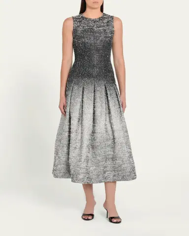 Oscar de la Renta Sleeveless Ombre Metallic Boucle Jacquard Midi Dress | Thumbnail 2 Oscar de la Renta Sleeveless Ombre Metallic Boucle Jacquard Midi Dress | Thumbnail 2