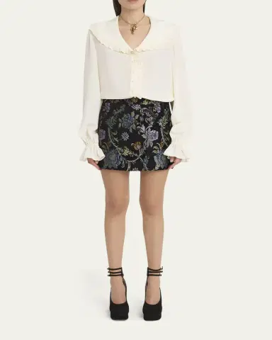 Chloé Bertha-Collar Ruffle Button-Down Silk Blouse | Thumbnail 2 Chloé Bertha-Collar Ruffle Button-Down Silk Blouse | Thumbnail 2