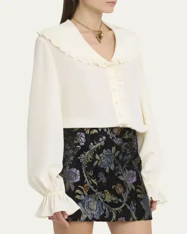 Chloé Bertha-Collar Ruffle Button-Down Silk Blouse | Thumbnail 4 Chloé Bertha-Collar Ruffle Button-Down Silk Blouse | Thumbnail 4