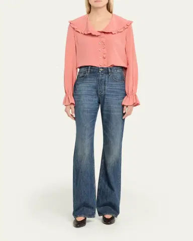 Chloé Bertha-Collar Ruffle Button-Down Silk Blouse | Thumbnail 6 Chloé Bertha-Collar Ruffle Button-Down Silk Blouse | Thumbnail 6