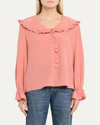 Chloé Bertha-Collar Ruffle Button-Down Silk Blouse | Thumbnail 8 Chloé Bertha-Collar Ruffle Button-Down Silk Blouse | Thumbnail 8