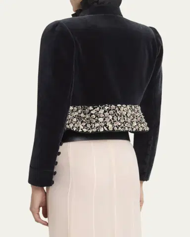 Chloé Spencer Embroidered-Belt Velvet Crop Jacket | Thumbnail 3 Chloé Spencer Embroidered-Belt Velvet Crop Jacket | Thumbnail 3