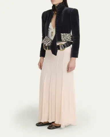 Chloé Spencer Embroidered-Belt Velvet Crop Jacket | Thumbnail 4 Chloé Spencer Embroidered-Belt Velvet Crop Jacket | Thumbnail 4