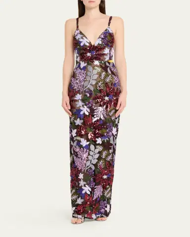 Bronx Banco Allegra Sequin Floral-Embroidered Column Gown | Thumbnail 2 Bronx Banco Allegra Sequin Floral-Embroidered Column Gown | Thumbnail 2
