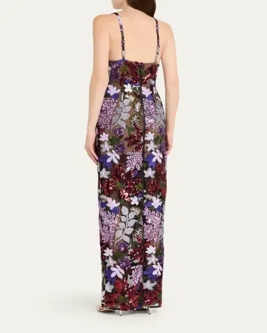Bronx Banco Allegra Sequin Floral-Embroidered Column Gown | Thumbnail 3 Bronx Banco Allegra Sequin Floral-Embroidered Column Gown | Thumbnail 3