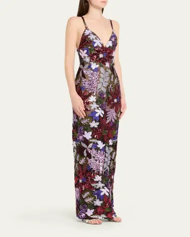 Bronx Banco Allegra Sequin Floral-Embroidered Column Gown | Thumbnail 4 Bronx Banco Allegra Sequin Floral-Embroidered Column Gown | Thumbnail 4