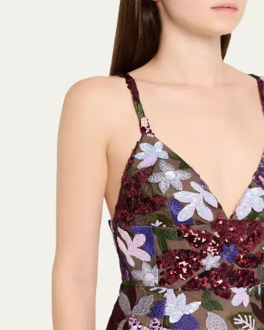 Bronx Banco Allegra Sequin Floral-Embroidered Column Gown | Thumbnail 5 Bronx Banco Allegra Sequin Floral-Embroidered Column Gown | Thumbnail 5