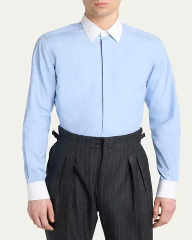 TOM FORD Men's Poplin Contrast-Trim Sport Shirt | Thumbnail 4 TOM FORD Men's Poplin Contrast-Trim Sport Shirt | Thumbnail 4