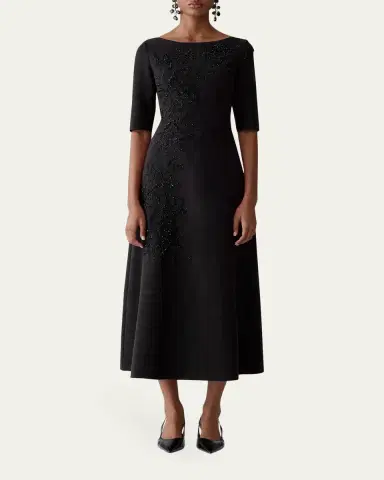 Carolina Herrera Embroidered Boat-Neck Midi Dress | Thumbnail 2 Carolina Herrera Embroidered Boat-Neck Midi Dress | Thumbnail 2