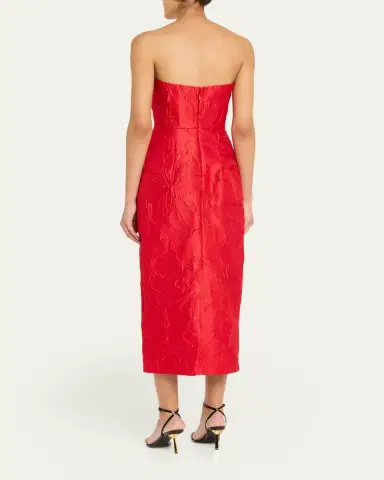 Monique Lhuillier Strapless Rose Jacquard Midi Dress | Thumbnail 3 Monique Lhuillier Strapless Rose Jacquard Midi Dress | Thumbnail 3
