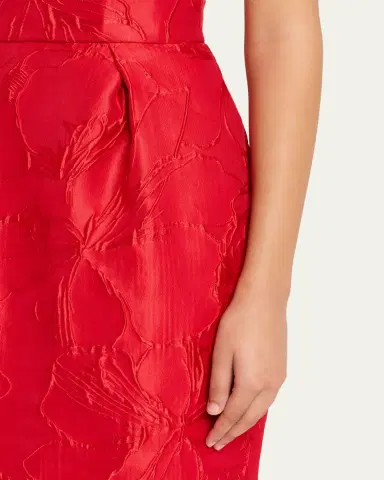 Monique Lhuillier Strapless Rose Jacquard Midi Dress | Thumbnail 5 Monique Lhuillier Strapless Rose Jacquard Midi Dress | Thumbnail 5