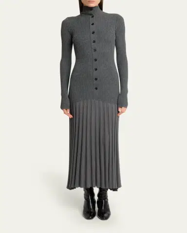 Proenza Schouler Jada Turtleneck Drop-Waist Button-Front Maxi Dress | Thumbnail 2 Proenza Schouler Jada Turtleneck Drop-Waist Button-Front Maxi Dress | Thumbnail 2