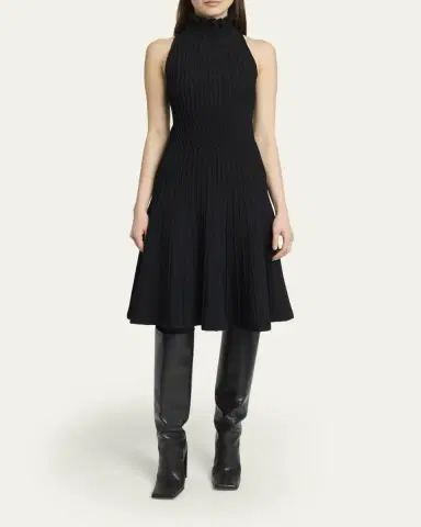 Alaïa Turtleneck Sleeveless Rib Fit-&-Flare Dress | Thumbnail 2 Alaïa Turtleneck Sleeveless Rib Fit-&-Flare Dress | Thumbnail 2