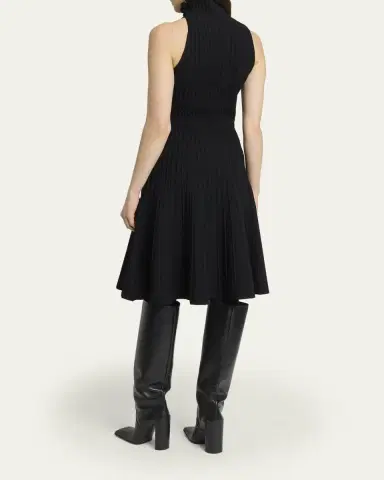 Alaïa Turtleneck Sleeveless Rib Fit-&-Flare Dress | Thumbnail 3 Alaïa Turtleneck Sleeveless Rib Fit-&-Flare Dress | Thumbnail 3