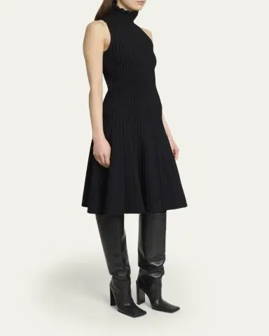 Alaïa Turtleneck Sleeveless Rib Fit-&-Flare Dress | Thumbnail 4 Alaïa Turtleneck Sleeveless Rib Fit-&-Flare Dress | Thumbnail 4