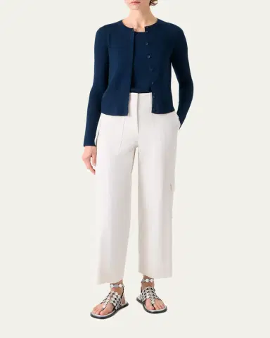 Akris punto Merino Wool Knit Curved Crewneck Cardigan | Thumbnail 2 Akris punto Merino Wool Knit Curved Crewneck Cardigan | Thumbnail 2