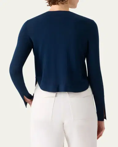 Akris punto Merino Wool Knit Curved Crewneck Cardigan | Thumbnail 3 Akris punto Merino Wool Knit Curved Crewneck Cardigan | Thumbnail 3