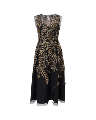 Carolina Herrera Gold Leaf-Embroidered Tulle Sleeveless Midi Dress | Thumbnail 1 Carolina Herrera Gold Leaf-Embroidered Tulle Sleeveless Midi Dress | Thumbnail 1