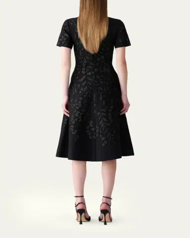 Carolina Herrera Gold-Leaf Jacquard Midi Dress | Thumbnail 3 Carolina Herrera Gold-Leaf Jacquard Midi Dress | Thumbnail 3