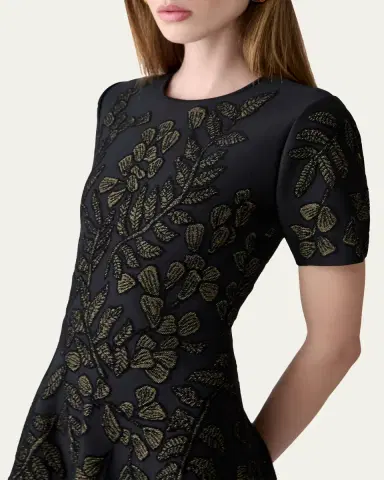 Carolina Herrera Gold-Leaf Jacquard Midi Dress | Thumbnail 4 Carolina Herrera Gold-Leaf Jacquard Midi Dress | Thumbnail 4