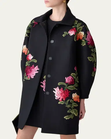 Carolina Herrera Floral-Embroidered Wool Cocoon Coat | Thumbnail 4 Carolina Herrera Floral-Embroidered Wool Cocoon Coat | Thumbnail 4