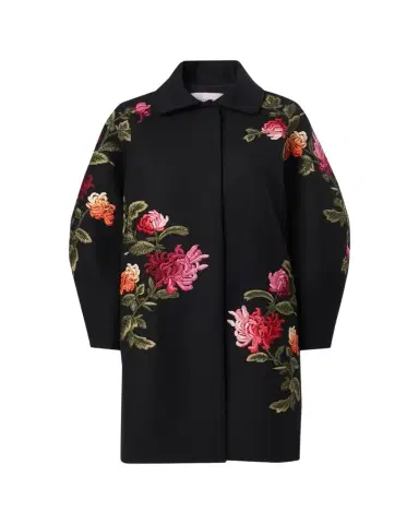 Carolina Herrera Floral-Embroidered Wool Cocoon Coat | Thumbnail 1 Carolina Herrera Floral-Embroidered Wool Cocoon Coat | Thumbnail 1