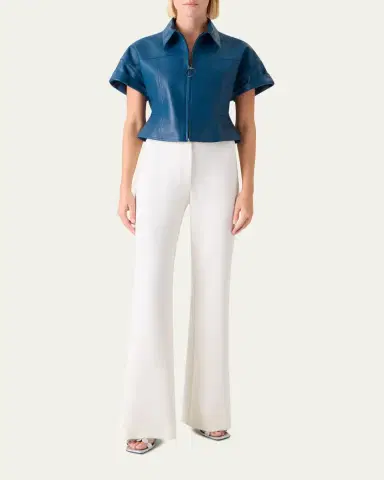 Akris punto Pin-Dot Nappa Leather Short-Sleeve Zip Jacket | Thumbnail 2 Akris punto Pin-Dot Nappa Leather Short-Sleeve Zip Jacket | Thumbnail 2