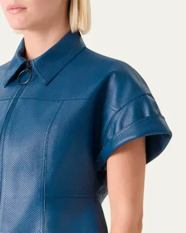 Akris punto Pin-Dot Nappa Leather Short-Sleeve Zip Jacket | Thumbnail 5 Akris punto Pin-Dot Nappa Leather Short-Sleeve Zip Jacket | Thumbnail 5
