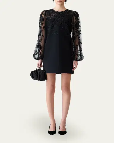 Carolina Herrera Embroidered Puff-Sleeve Mini Dress | Thumbnail 2 Carolina Herrera Embroidered Puff-Sleeve Mini Dress | Thumbnail 2