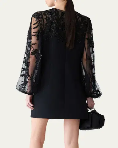 Carolina Herrera Embroidered Puff-Sleeve Mini Dress | Thumbnail 3 Carolina Herrera Embroidered Puff-Sleeve Mini Dress | Thumbnail 3
