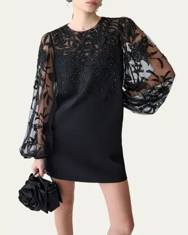Carolina Herrera Embroidered Puff-Sleeve Mini Dress | Thumbnail 4 Carolina Herrera Embroidered Puff-Sleeve Mini Dress | Thumbnail 4