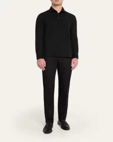 Fedeli Men's Giza Cotton Long-Sleeve Pique Polo Shirt | Thumbnail 2 Fedeli Men's Giza Cotton Long-Sleeve Pique Polo Shirt | Thumbnail 2