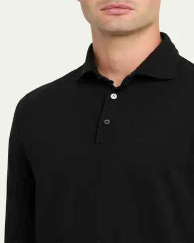 Fedeli Men's Giza Cotton Long-Sleeve Pique Polo Shirt | Thumbnail 5 Fedeli Men's Giza Cotton Long-Sleeve Pique Polo Shirt | Thumbnail 5