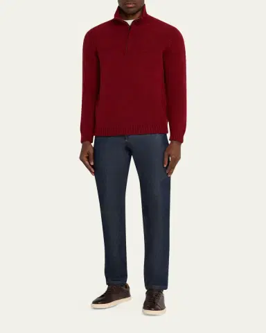 Anderson & Sheppard Men's Plain Knit Cashmere Quarter-Zip Sweater | Thumbnail 2 Anderson & Sheppard Men's Plain Knit Cashmere Quarter-Zip Sweater | Thumbnail 2