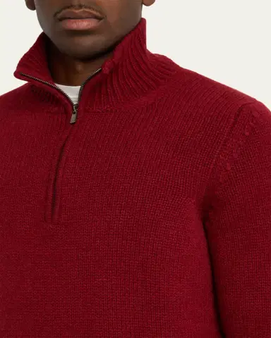 Anderson & Sheppard Men's Plain Knit Cashmere Quarter-Zip Sweater | Thumbnail 5 Anderson & Sheppard Men's Plain Knit Cashmere Quarter-Zip Sweater | Thumbnail 5
