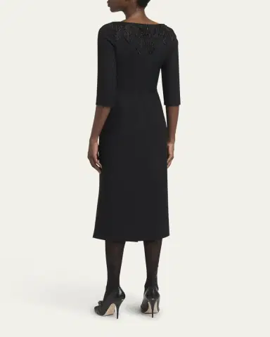 Valentino Garavani Bow Embroidered Wool Silk Midi Dress | Thumbnail 3 Valentino Garavani Bow Embroidered Wool Silk Midi Dress | Thumbnail 3
