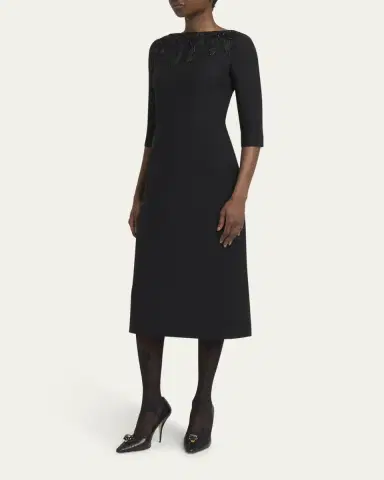 Valentino Garavani Bow Embroidered Wool Silk Midi Dress | Thumbnail 4 Valentino Garavani Bow Embroidered Wool Silk Midi Dress | Thumbnail 4