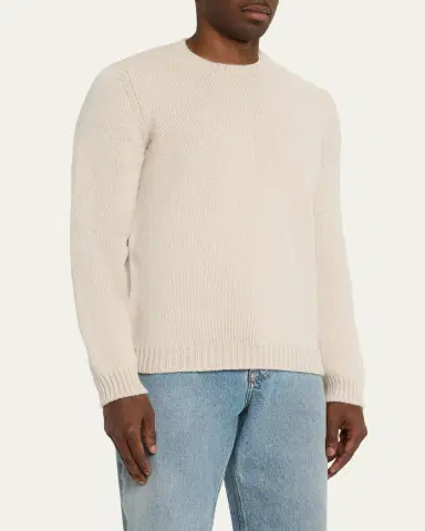 Anderson & Sheppard Men's Plain Knit Cashmere Crewneck Sweater | Thumbnail 4 Anderson & Sheppard Men's Plain Knit Cashmere Crewneck Sweater | Thumbnail 4