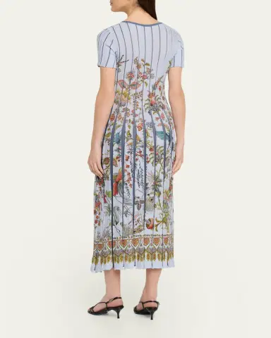 Etro Floral-Print Pleated Short-Sleeve Midi Dress | Thumbnail 3 Etro Floral-Print Pleated Short-Sleeve Midi Dress | Thumbnail 3