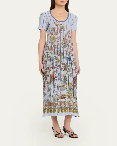 Etro Floral-Print Pleated Short-Sleeve Midi Dress | Thumbnail 4 Etro Floral-Print Pleated Short-Sleeve Midi Dress | Thumbnail 4