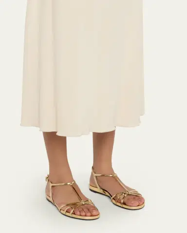 Prada Strappy Metallic Leather Flat Sandals | Thumbnail 2 Prada Strappy Metallic Leather Flat Sandals | Thumbnail 2