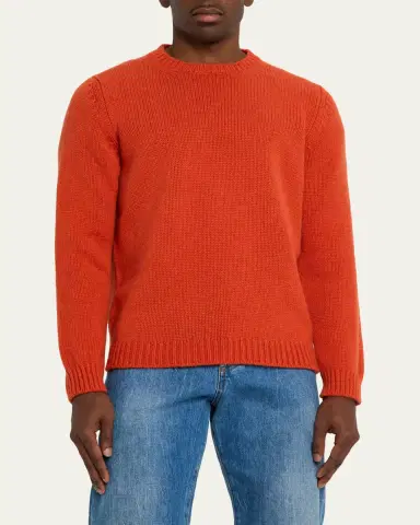 Anderson & Sheppard Men's Plain Knit Cashmere Crewneck Sweater | Thumbnail 4 Anderson & Sheppard Men's Plain Knit Cashmere Crewneck Sweater | Thumbnail 4