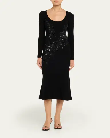 Prabal Gurung Sequin Floral-Embroidered Rib Knit Midi Dress | Thumbnail 2 Prabal Gurung Sequin Floral-Embroidered Rib Knit Midi Dress | Thumbnail 2