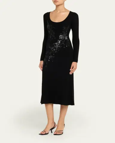 Prabal Gurung Sequin Floral-Embroidered Rib Knit Midi Dress | Thumbnail 4 Prabal Gurung Sequin Floral-Embroidered Rib Knit Midi Dress | Thumbnail 4