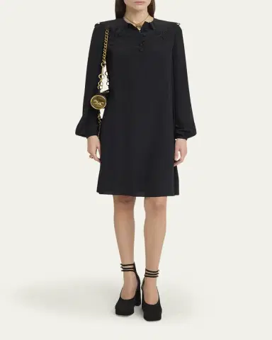 Chloé Floral Embroidered Silk Knee-Length Dress | Thumbnail 2 Chloé Floral Embroidered Silk Knee-Length Dress | Thumbnail 2