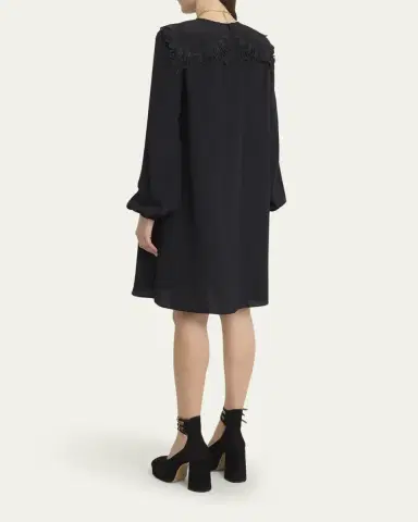 Chloé Floral Embroidered Silk Knee-Length Dress | Thumbnail 3 Chloé Floral Embroidered Silk Knee-Length Dress | Thumbnail 3