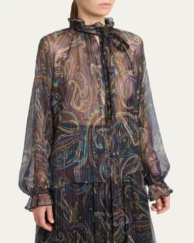 Etro Paisley Semi-Sheer Silk Blouse | Thumbnail 4 Etro Paisley Semi-Sheer Silk Blouse | Thumbnail 4