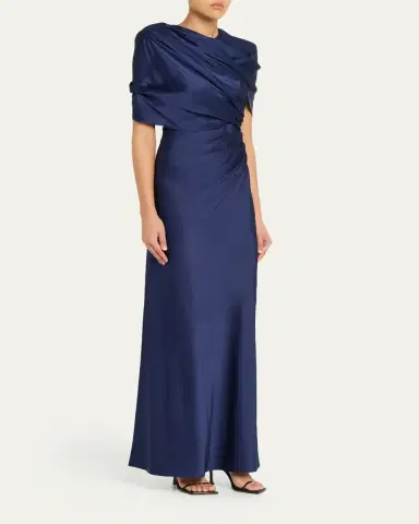 Stella McCartney Draped Capelet Satin Gown | Thumbnail 4 Stella McCartney Draped Capelet Satin Gown | Thumbnail 4